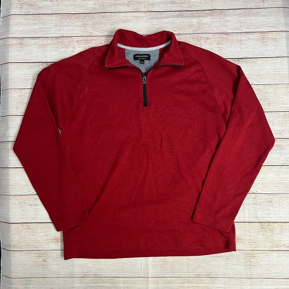 Vintage Banana Republic Men's Red 1/4 Zip Pullover Sweater Size L Long Sleeve